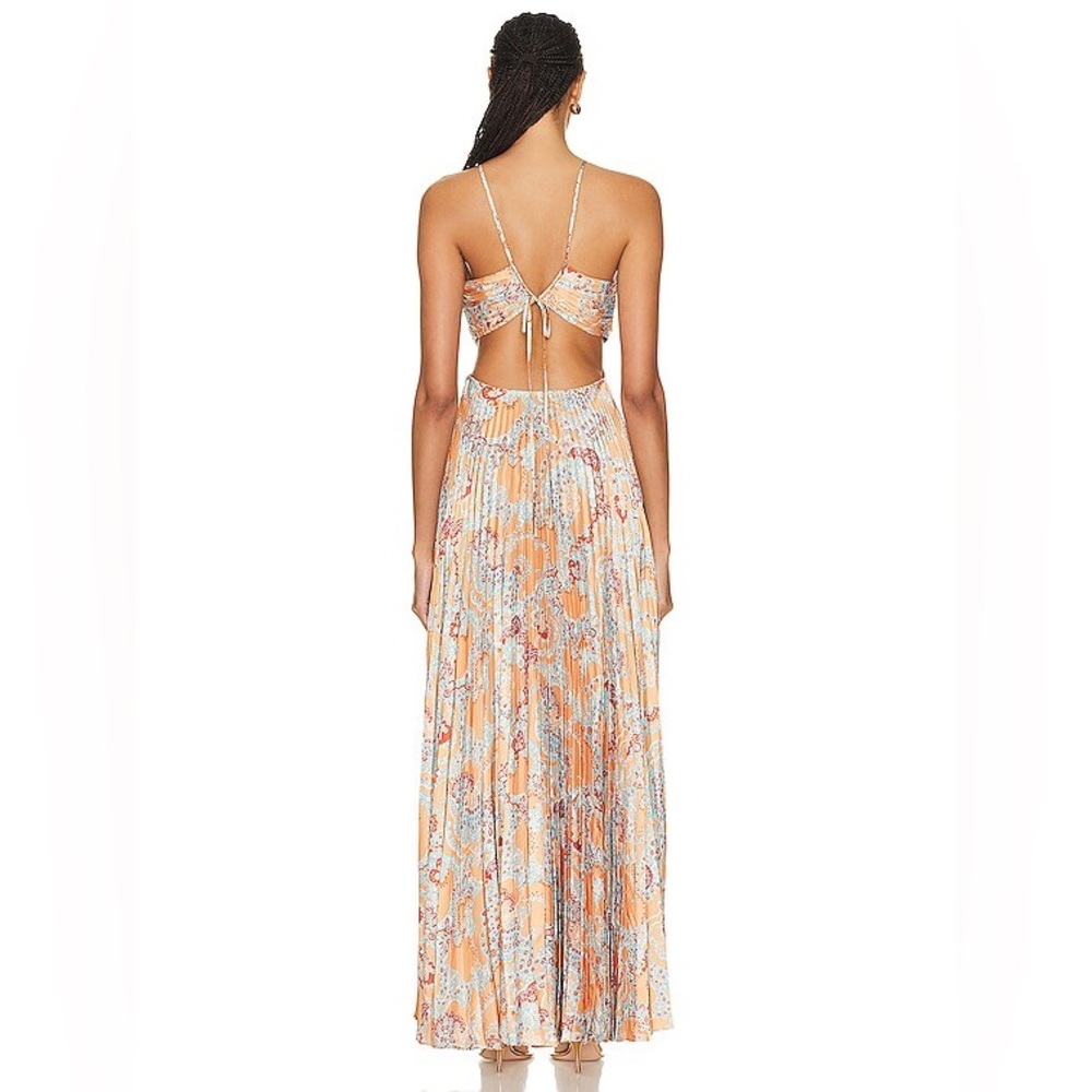 A.L.C. Moira Pleated Dress in Apricot Multi - Picture 3 of 6